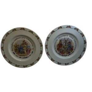 Pair Of Vintage Bunnykins Christening Baptism Plates 8 Inch Royal Doulton